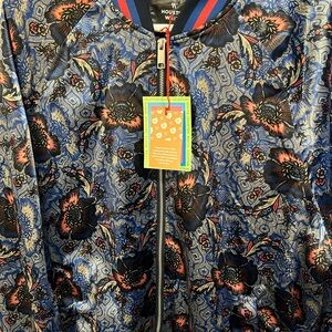 Houston Blue Floral Bomber Jacket. Houston White Satin Floral Jacket Size XL.